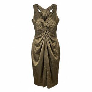 Vince. NWT Metallic Twist Front Midi Dress Gold Size 10, Wedding, Cocktail, NEW